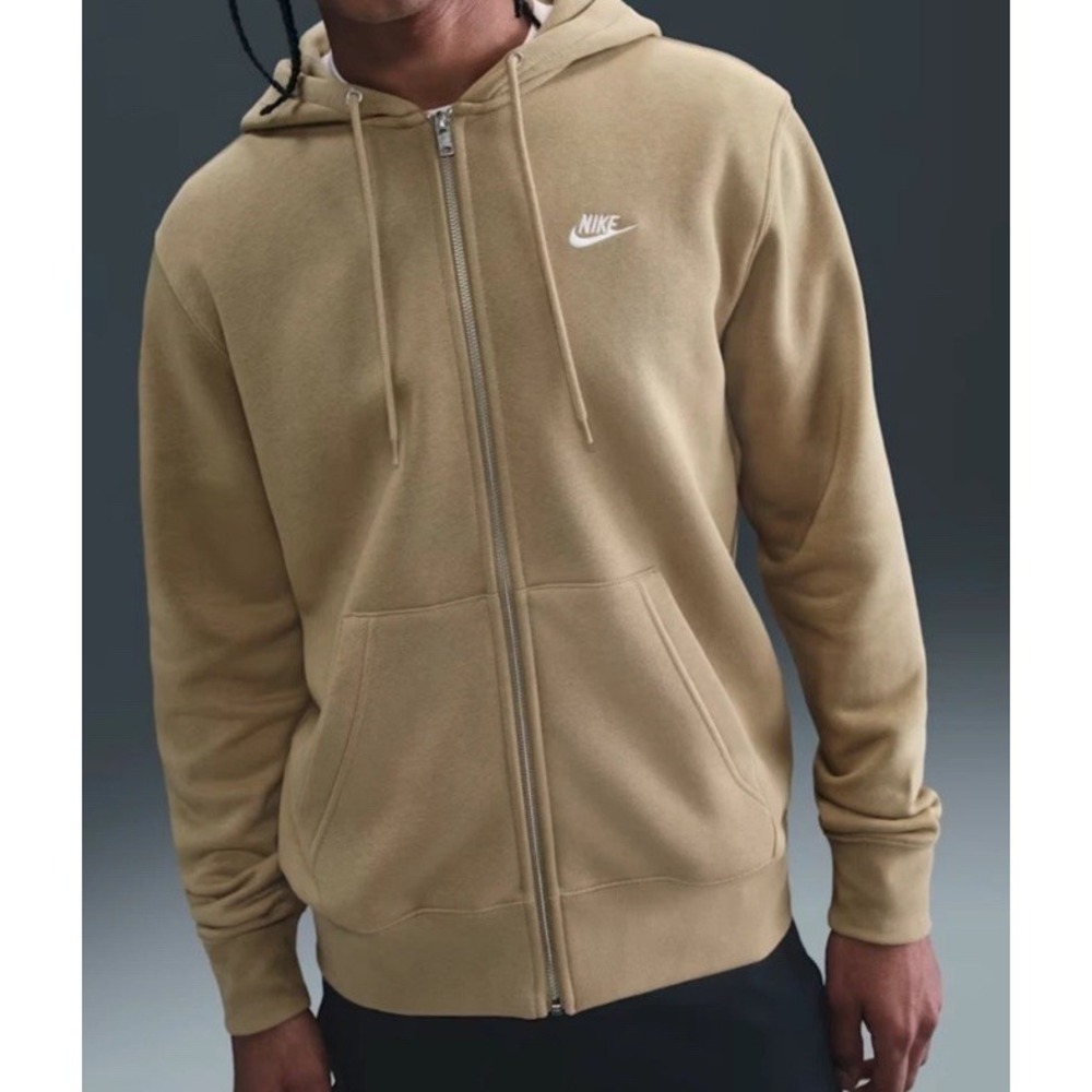 Nike Club Men's Fleece Full-Zip Hoodie Sz M Parachute Beige FN3861-297 NWT